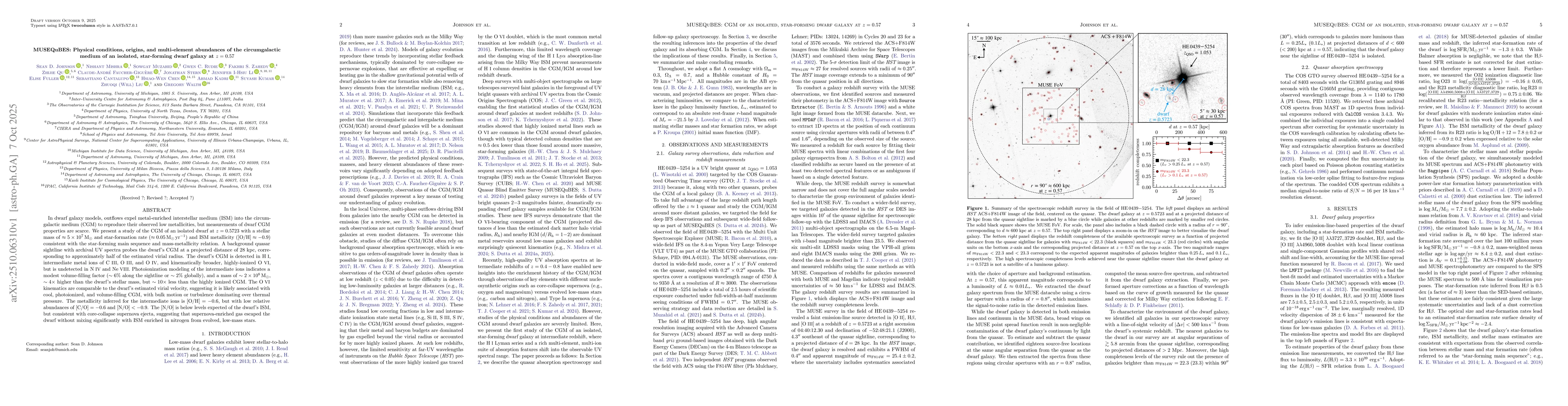 Thumbnail for MUSEQuBES: Physical conditions, origins, and multi-element abundances of
  the circumgalactic medium of an isolated, star-forming dwarf galaxy at z=0.57