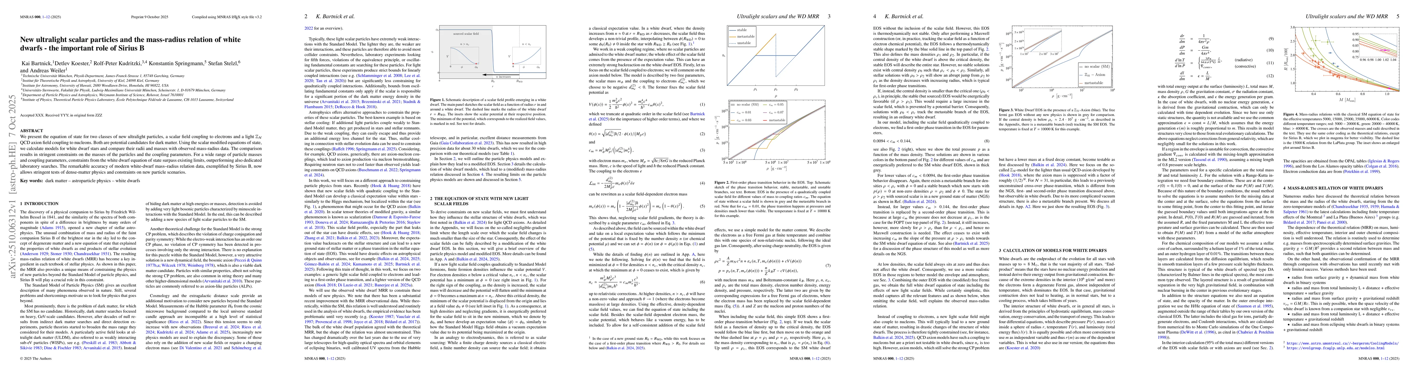 Thumbnail for New ultralight scalar particles and the mass-radius relation of white
  dwarfs -- the important role of Sirius B