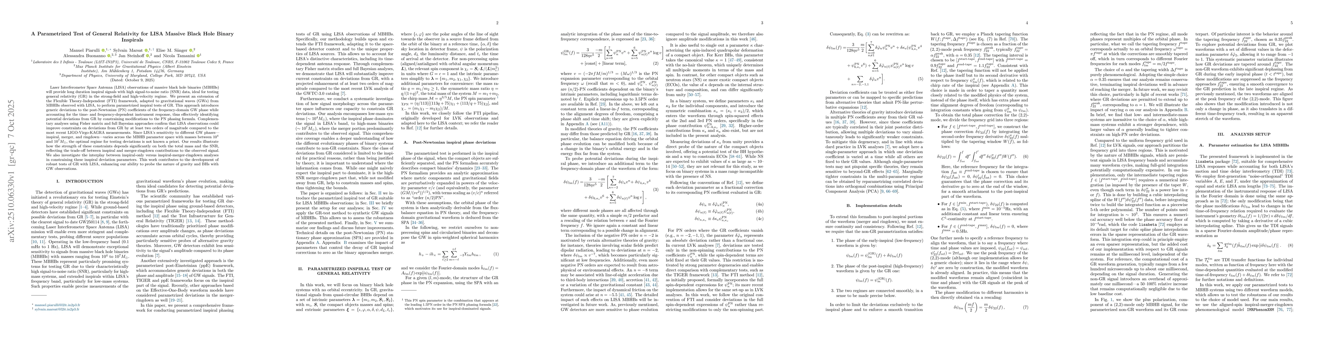 Thumbnail for A Parametrized Test of General Relativity for LISA Massive Black Hole
  Binary Inspirals