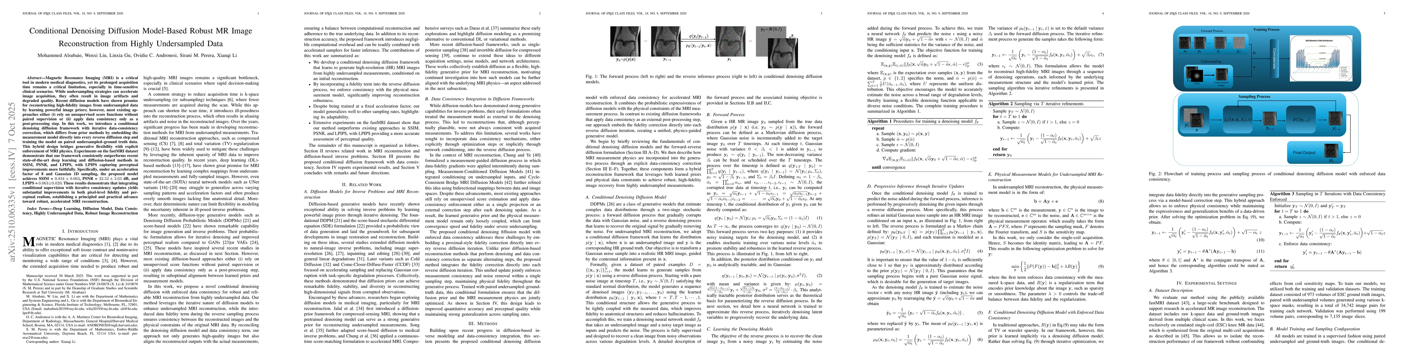Thumbnail for Conditional Denoising Diffusion Model-Based Robust MR Image
  Reconstruction from Highly Undersampled Data