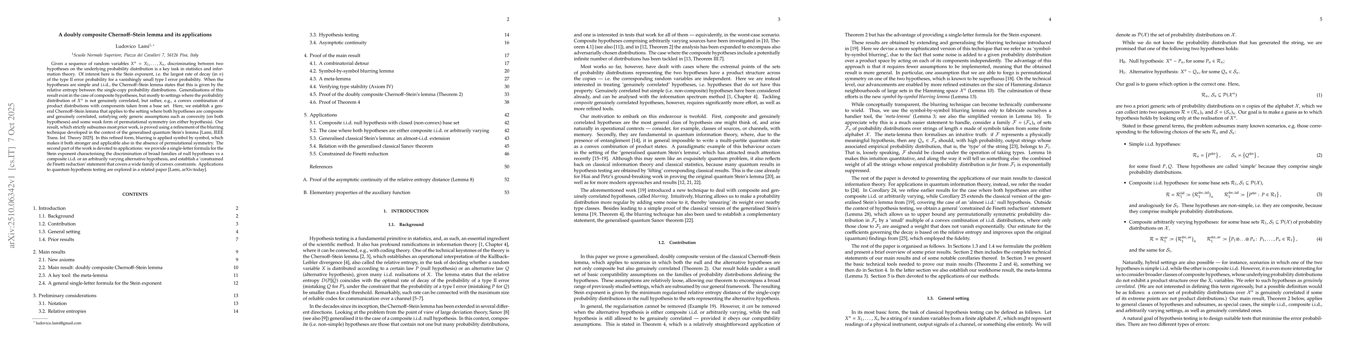 Thumbnail for A doubly composite Chernoff-Stein lemma and its applications