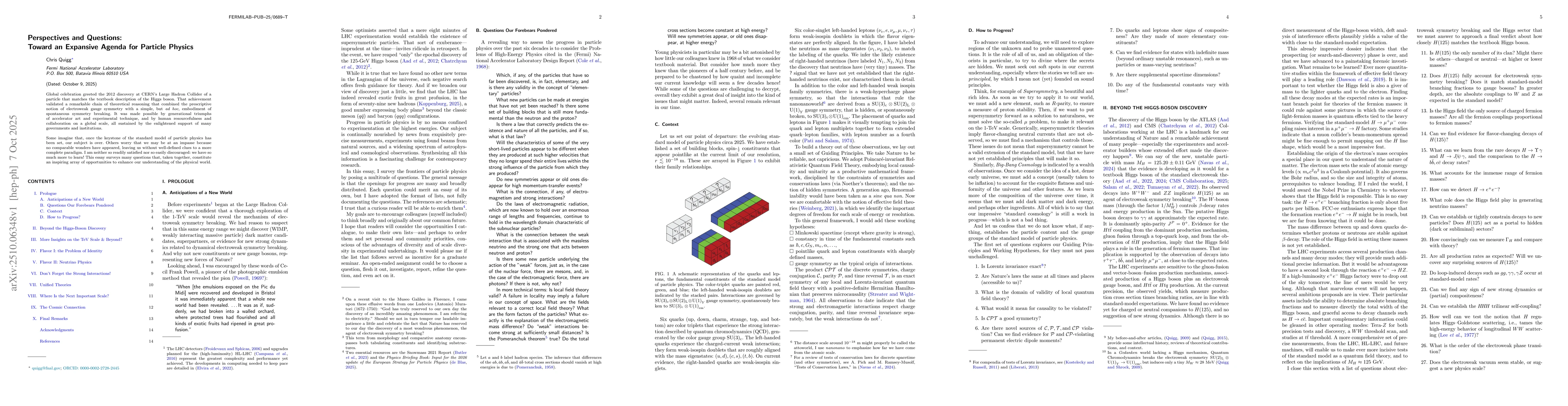 Thumbnail for Perspectives and Questions: Toward an Expansive Agenda for Particle
  Physics