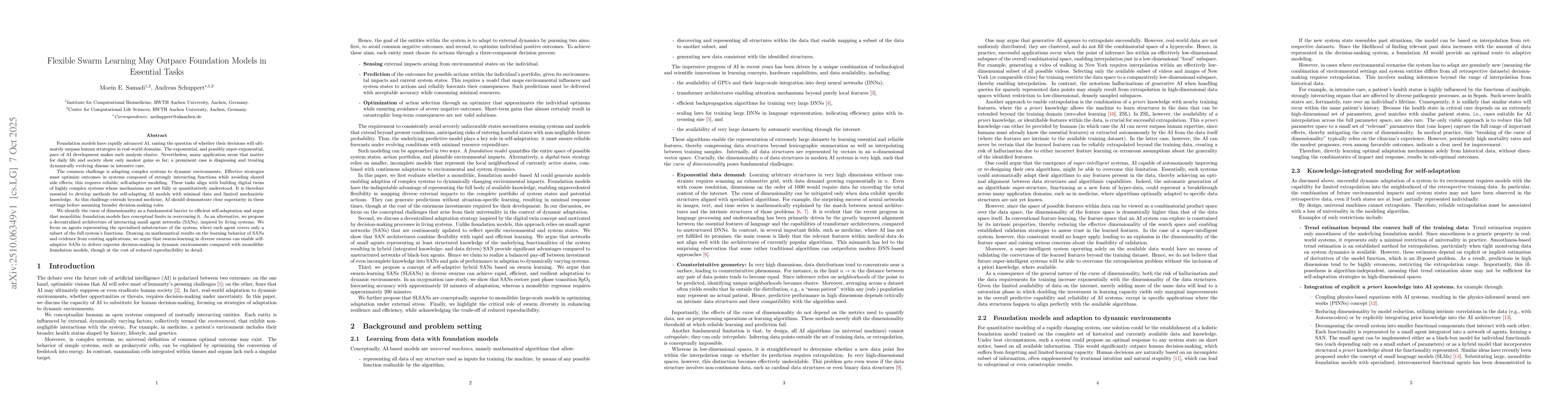 Thumbnail for Flexible Swarm Learning May Outpace Foundation Models in Essential Tasks