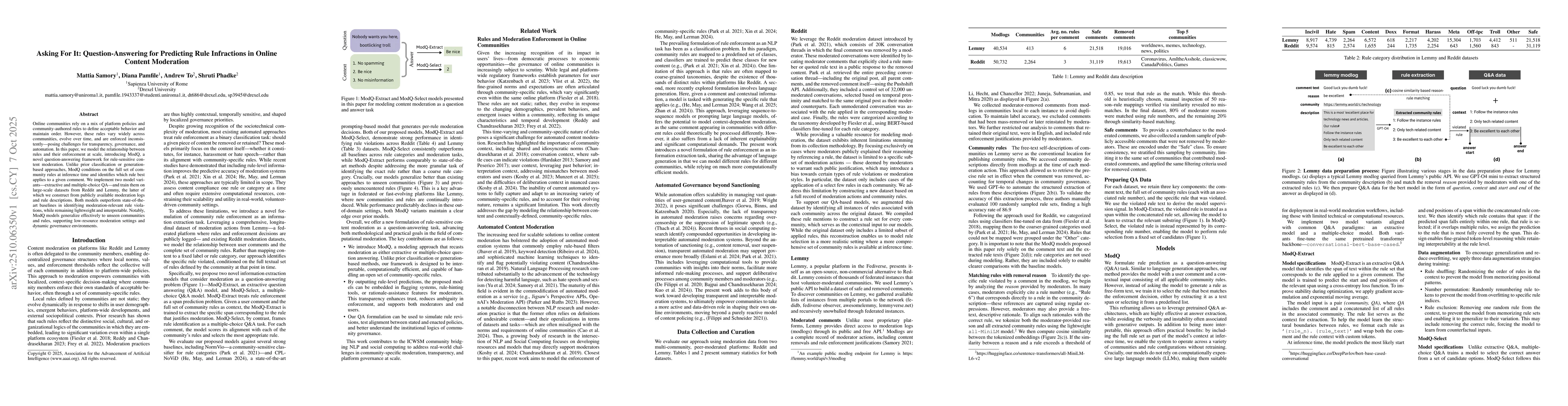 Thumbnail for Asking For It: Question-Answering for Predicting Rule Infractions in
  Online Content Moderation