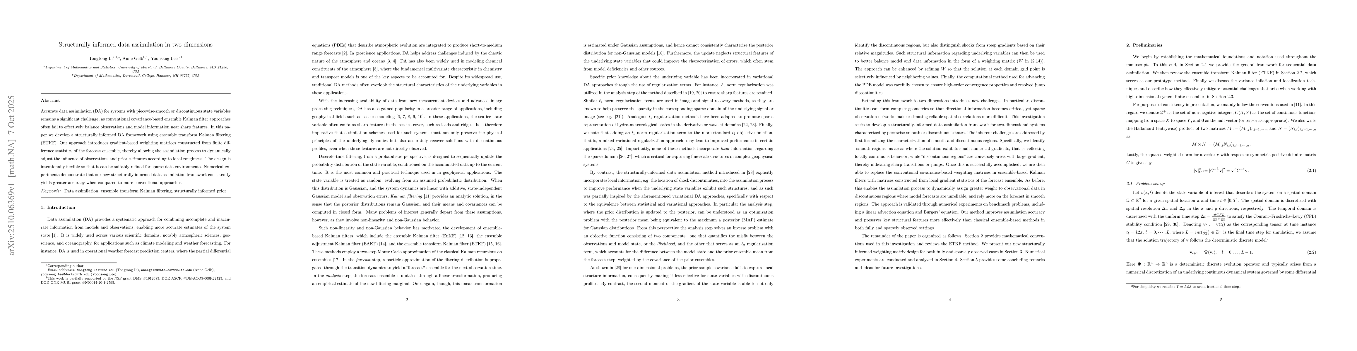 Thumbnail for Structurally informed data assimilation in two dimensions