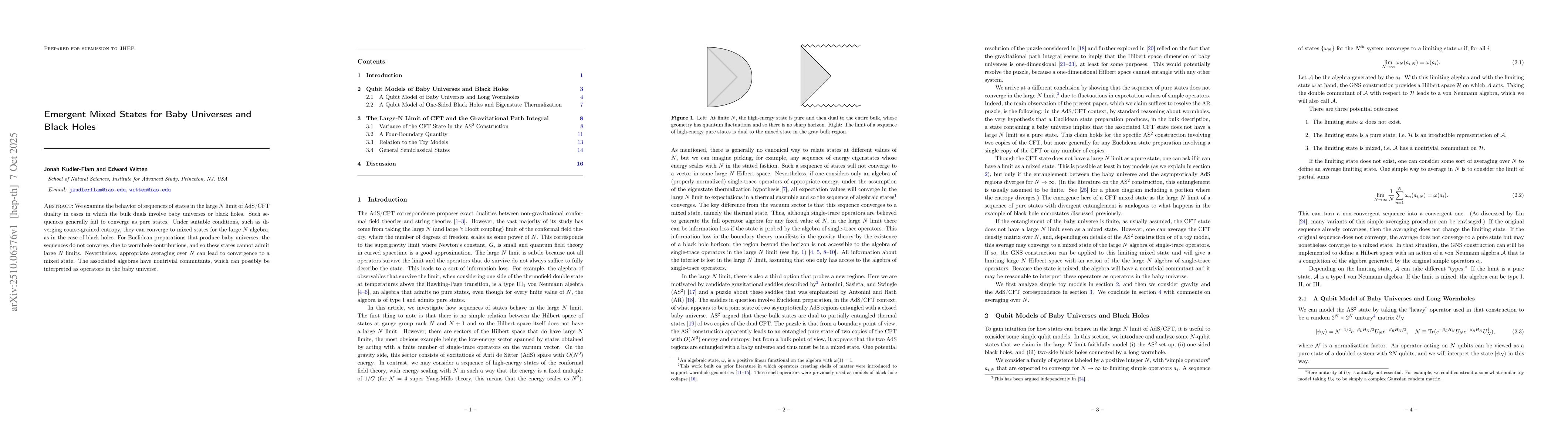 Thumbnail for Emergent Mixed States for Baby Universes and Black Holes
