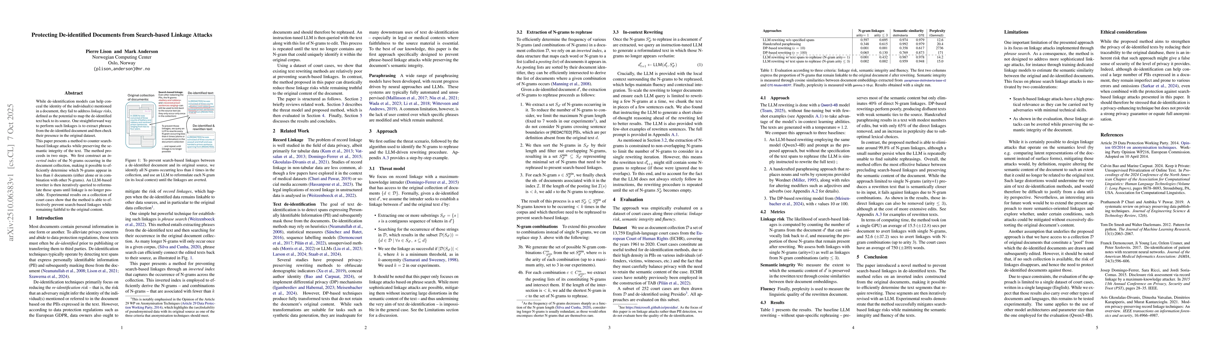 Thumbnail for Protecting De-identified Documents from Search-based Linkage Attacks