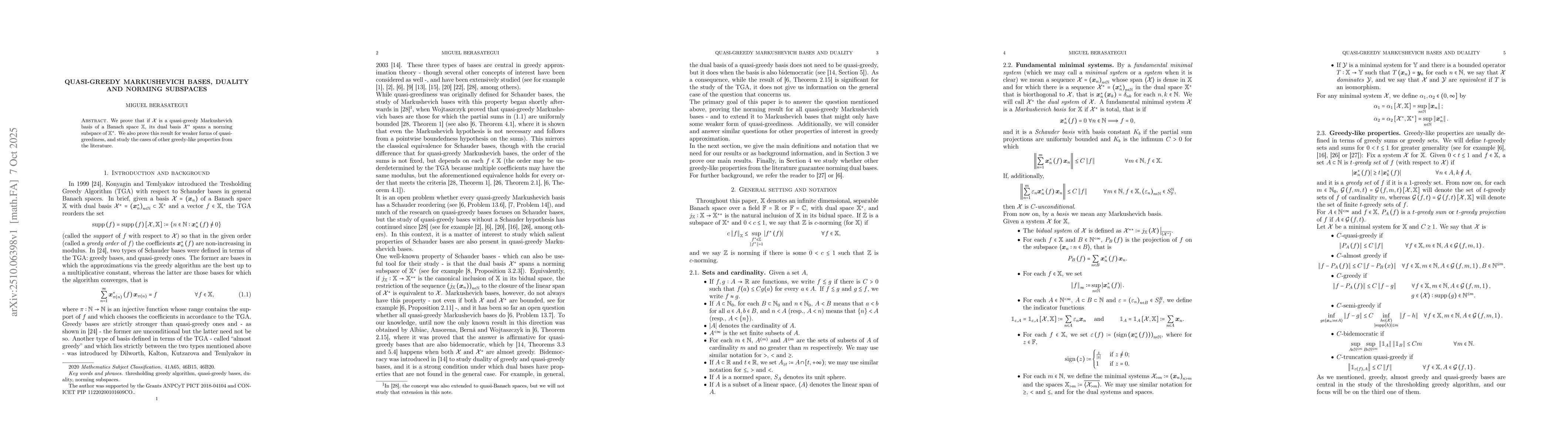 Thumbnail for Quasi-greedy Markushevich bases, duality and norming subspaces