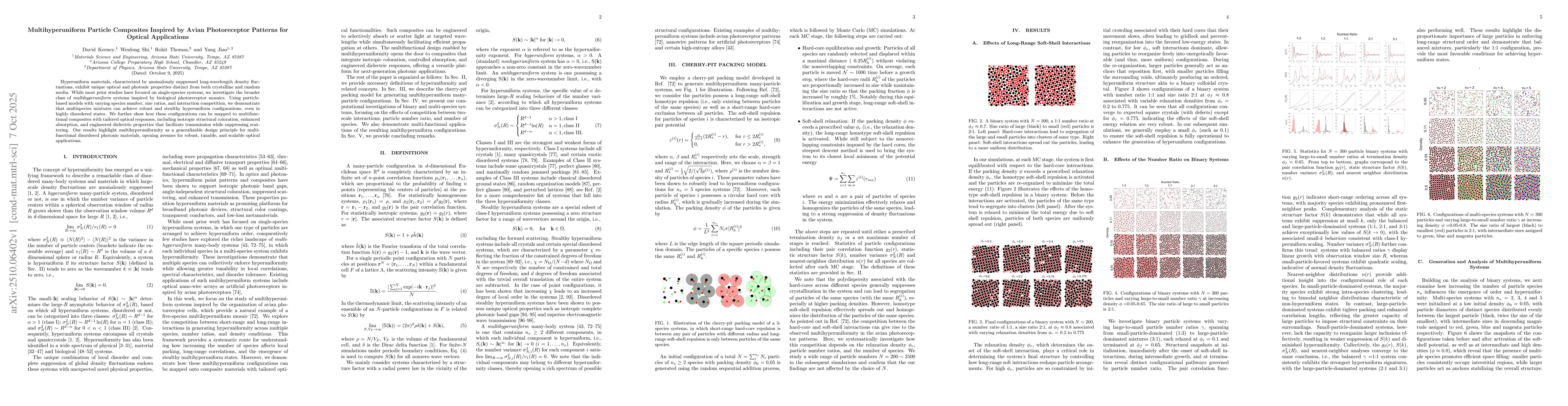 Thumbnail for Multihyperuniform Particle Composites Inspired by Avian Photoreceptor
  Patterns for Optical Applications