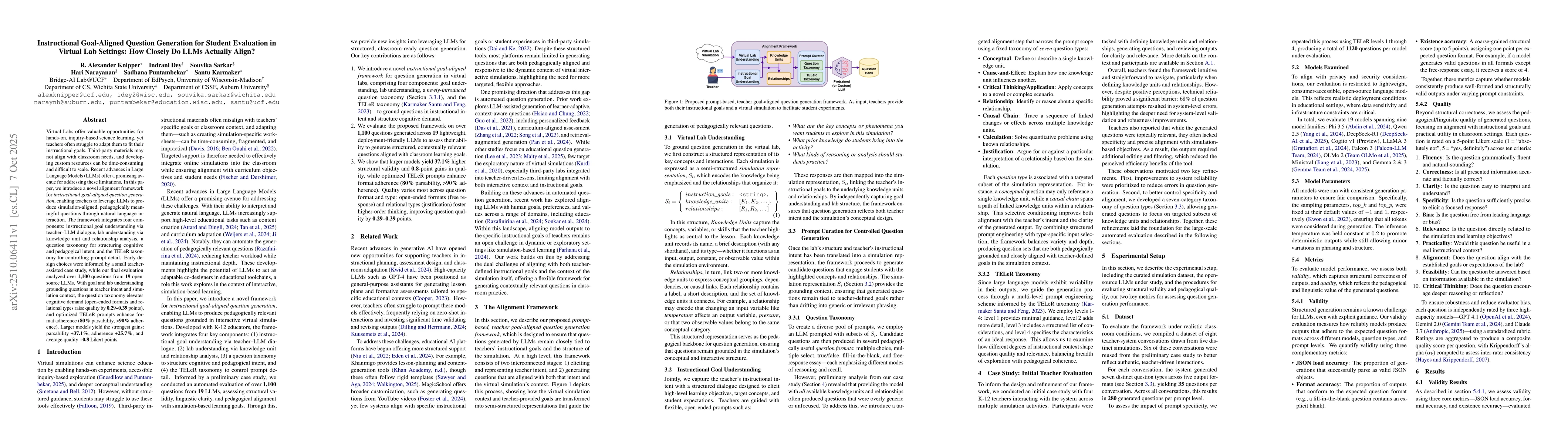 Thumbnail for Instructional Goal-Aligned Question Generation for Student Evaluation in
  Virtual Lab Settings: How Closely Do LLMs Actually Align?