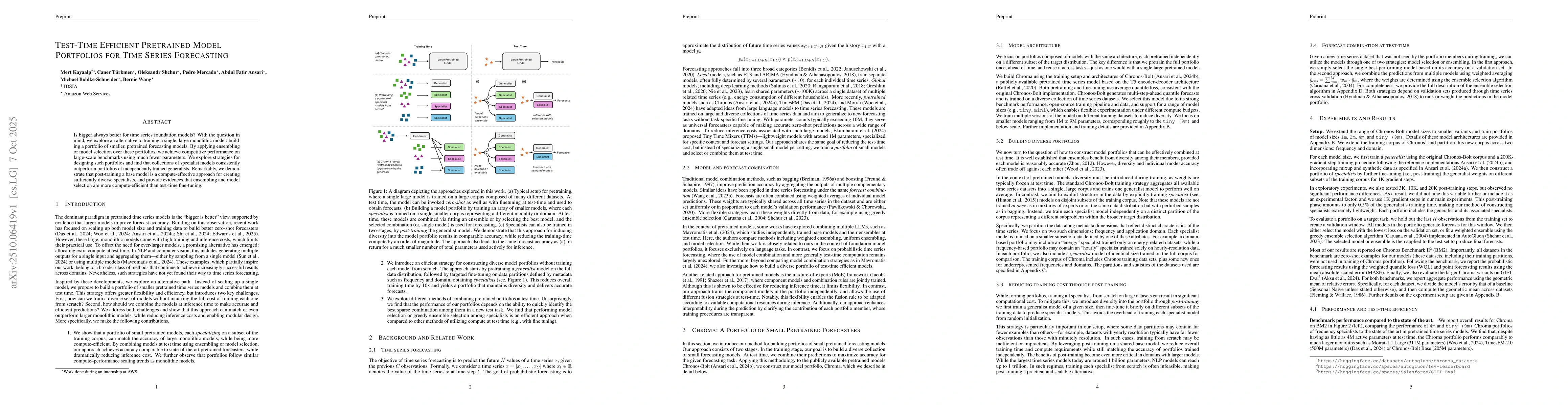 Thumbnail for Test-Time Efficient Pretrained Model Portfolios for Time Series
  Forecasting