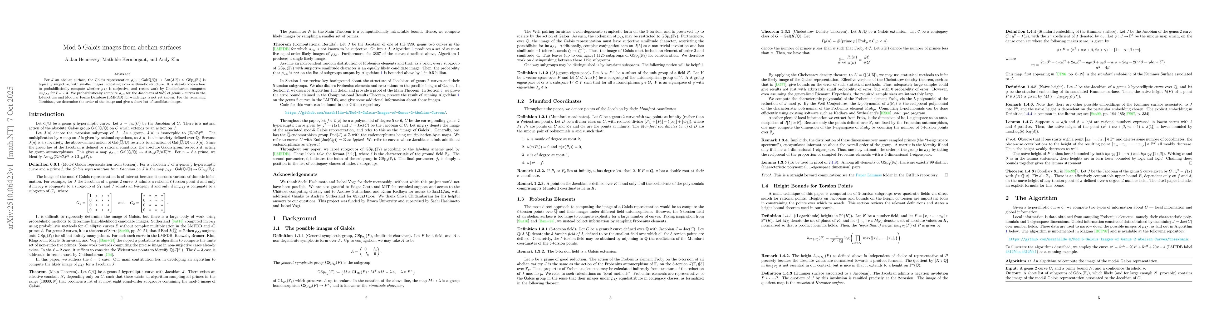 Thumbnail for Mod-5 Galois images from abelian surfaces