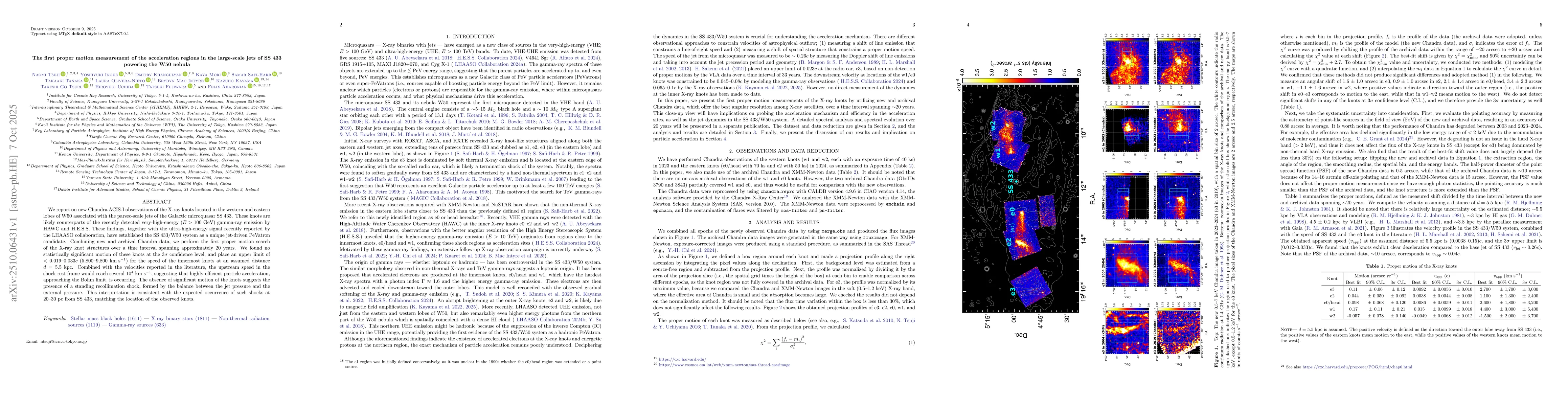 Thumbnail for The first proper motion measurement of the acceleration regions in the
  large-scale jets of SS 433 powering the W50 nebula
