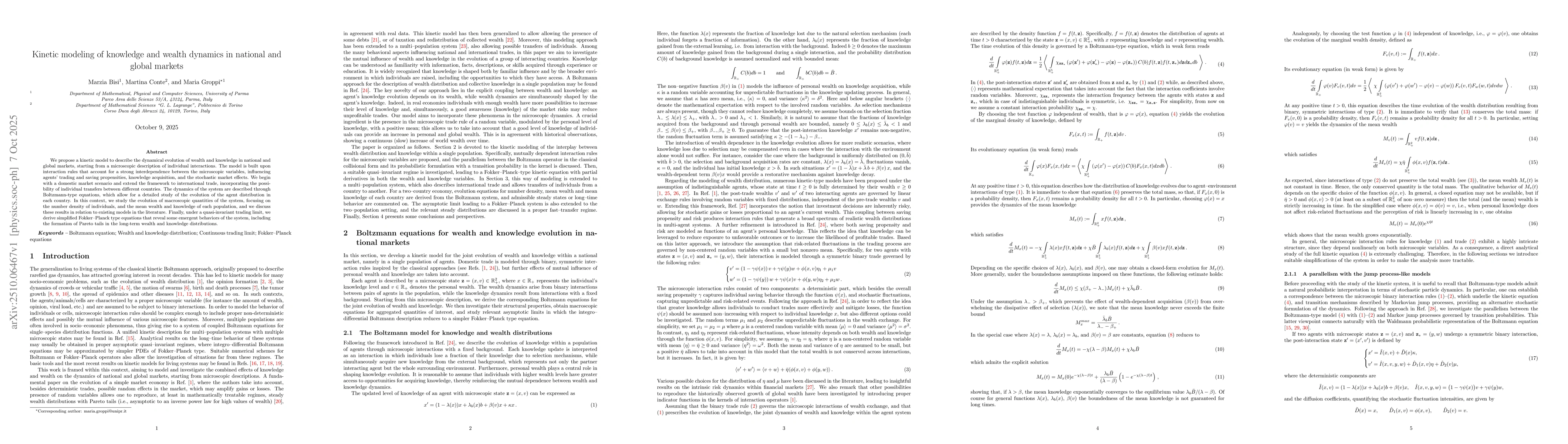 Thumbnail for Kinetic modeling of knowledge and wealth dynamics in national and global
  markets