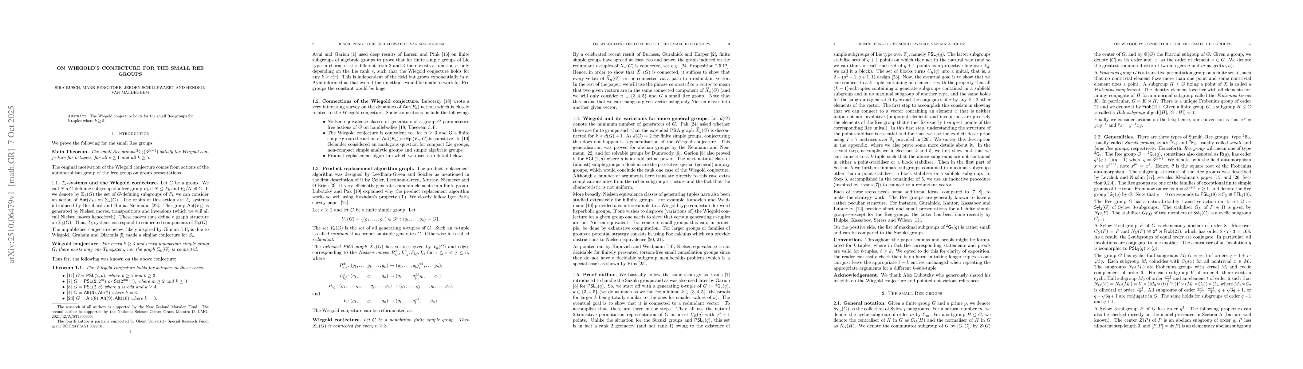 Thumbnail for On Wiegold's conjecture for the small Ree groups