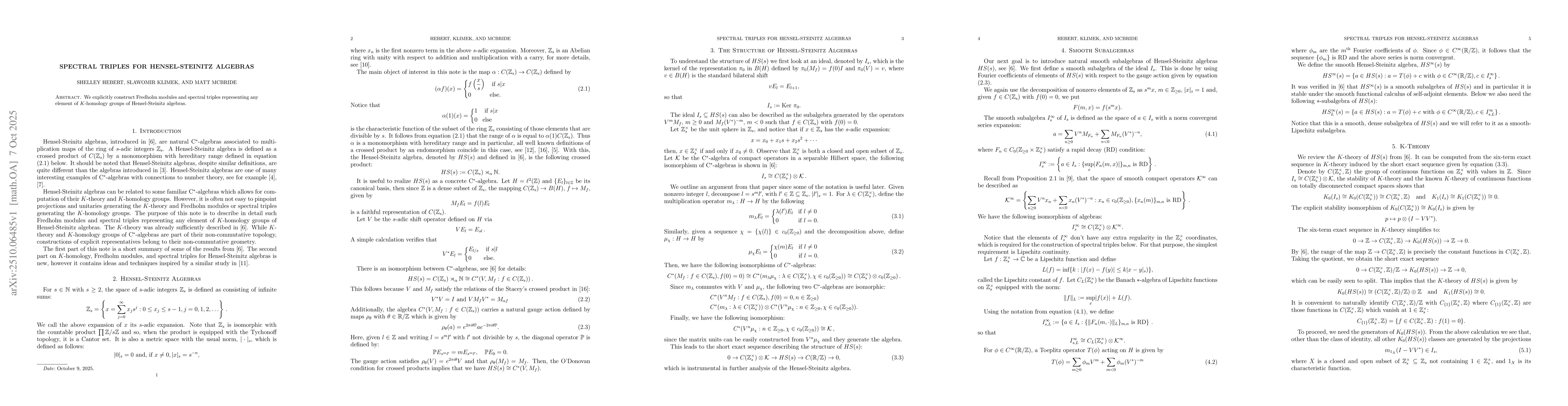 Thumbnail for Spectral Triples for Hensel-Steinitz Algebras