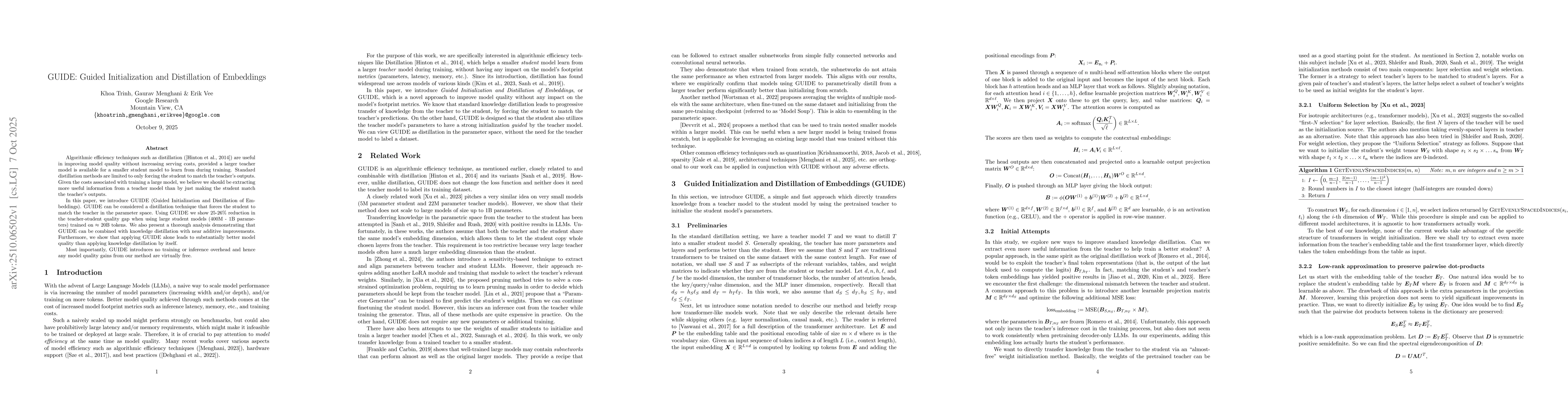 Thumbnail for GUIDE: Guided Initialization and Distillation of Embeddings
