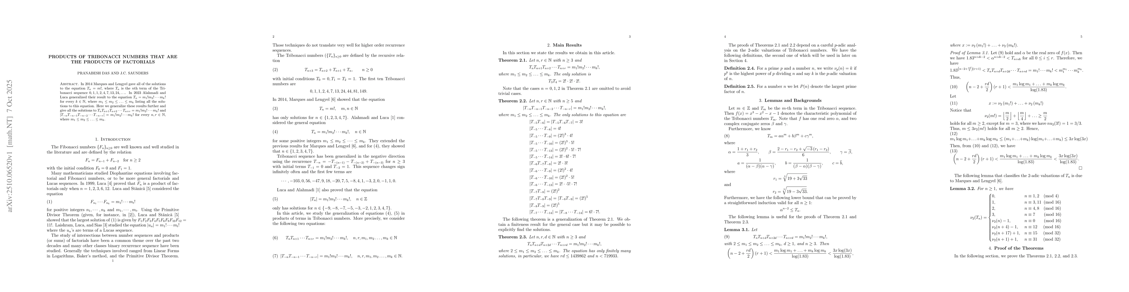 Thumbnail for Products of Tribonacci Numbers that are the Products of Factorials