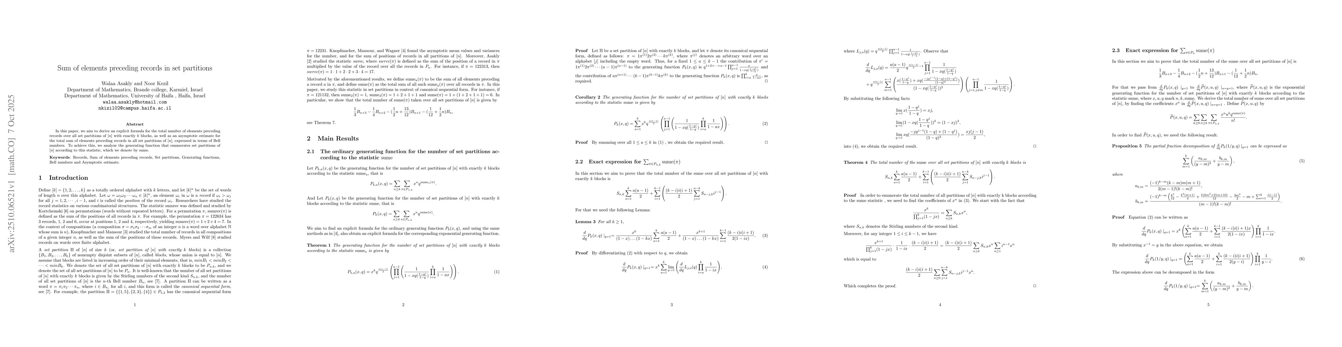 Thumbnail for Sum of elements preceding records in set partitions