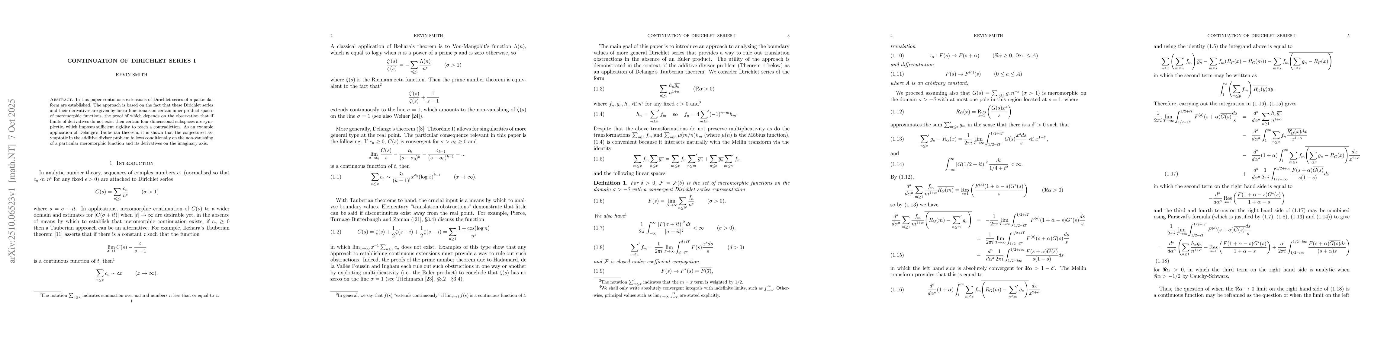 Thumbnail for Continuation of Dirichlet series I