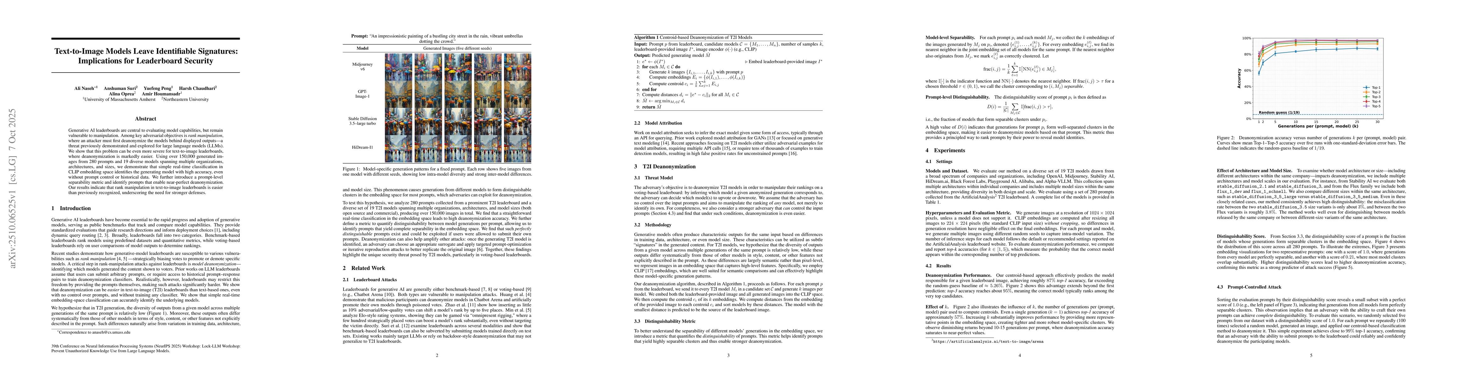 Thumbnail for Text-to-Image Models Leave Identifiable Signatures: Implications for
  Leaderboard Security