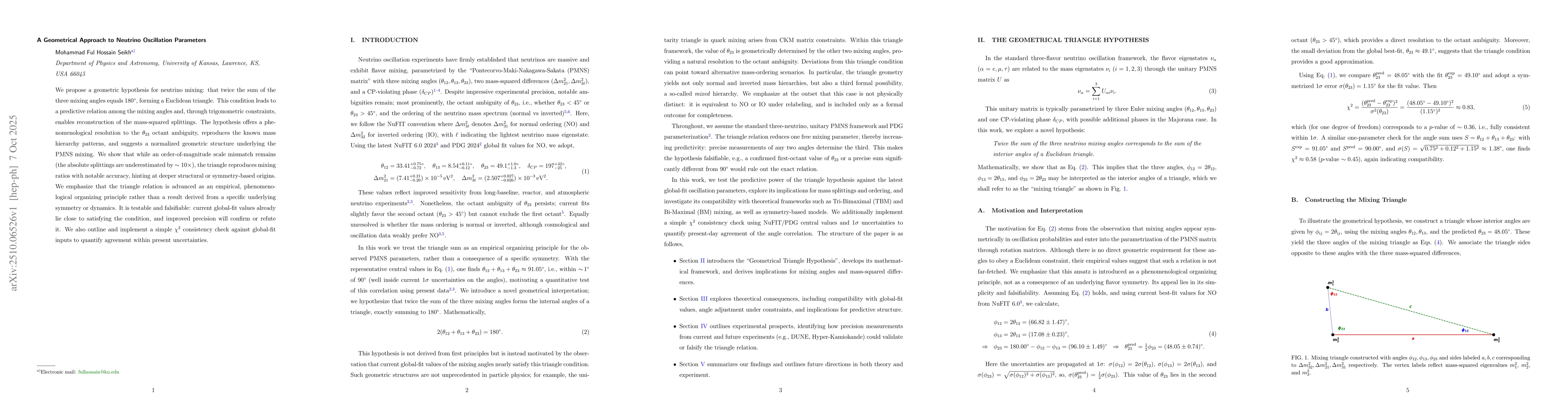 Thumbnail for A geometrical approach to neutrino oscillation parameters