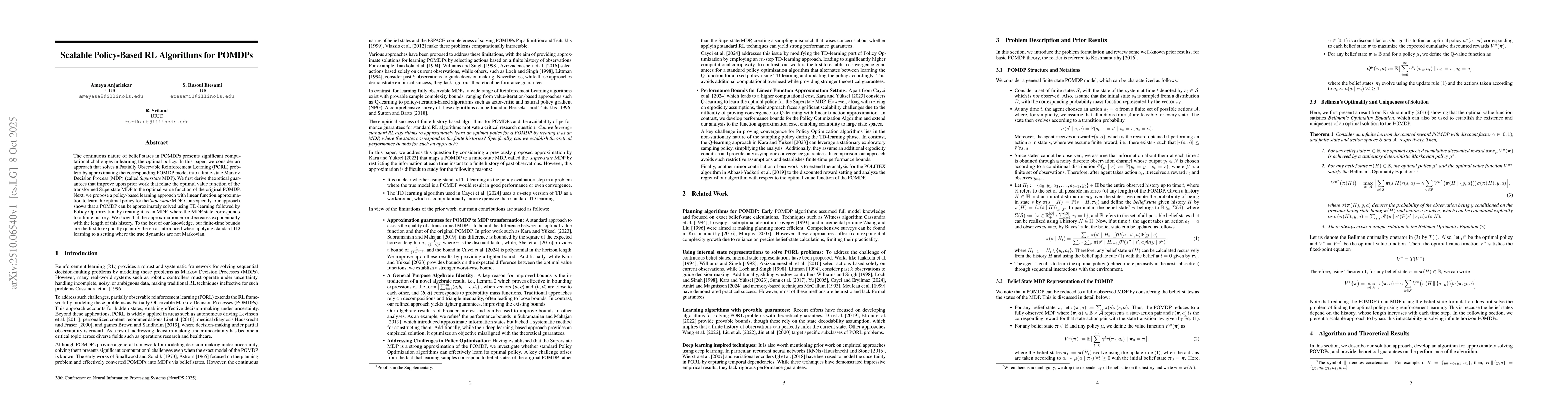 Thumbnail for Scalable Policy-Based RL Algorithms for POMDPs