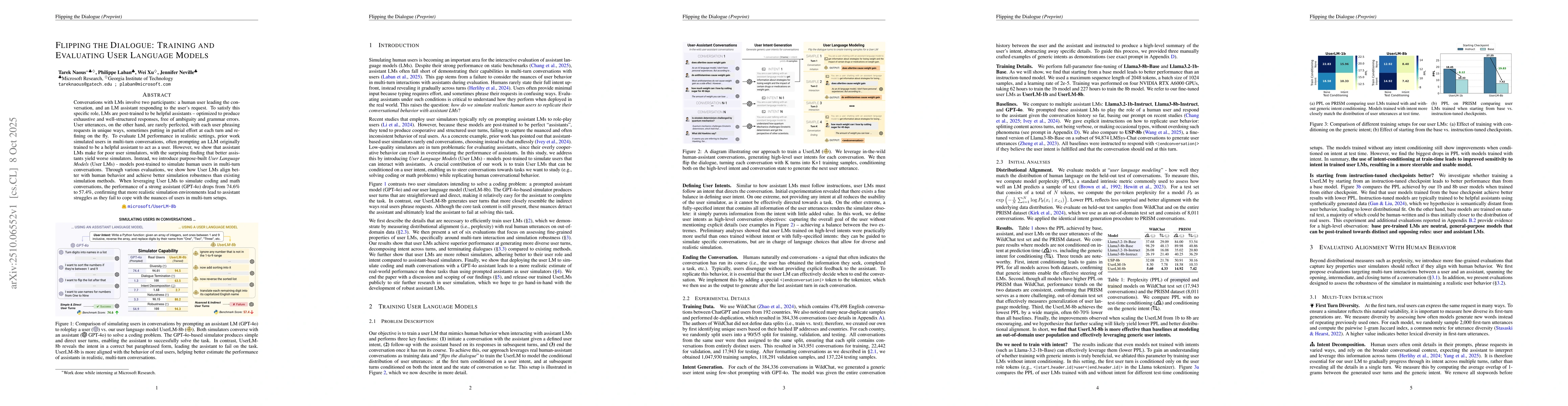 Thumbnail for Flipping the Dialogue: Training and Evaluating User Language Models
