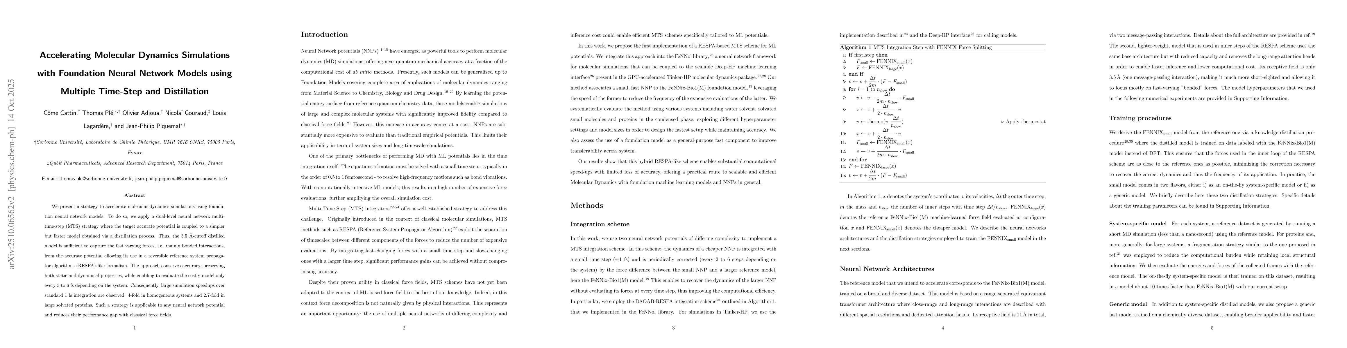 Thumbnail for Accelerating Molecular Dynamics Simulations with Foundation Neural
  Network Models using Multiple Time-Step and Distillation