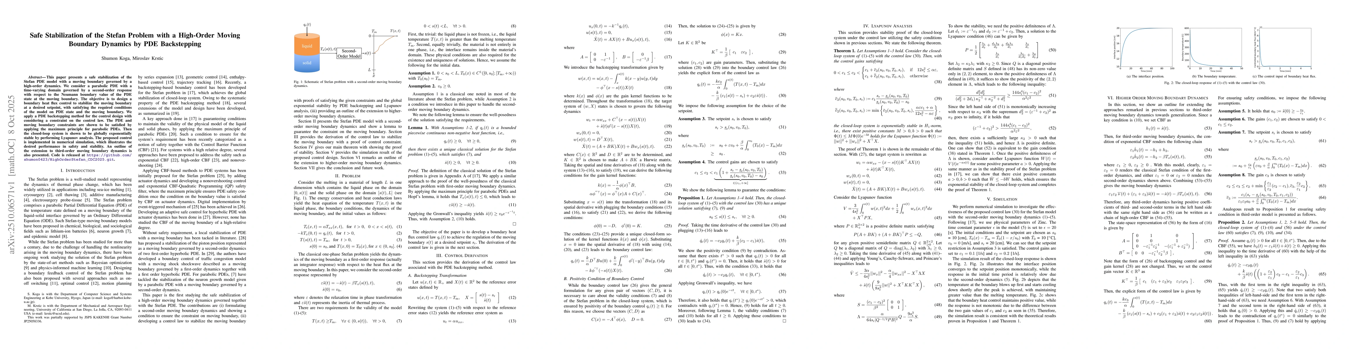 Thumbnail for Safe Stabilization of the Stefan Problem with a High-Order Moving
  Boundary Dynamics by PDE Backstepping