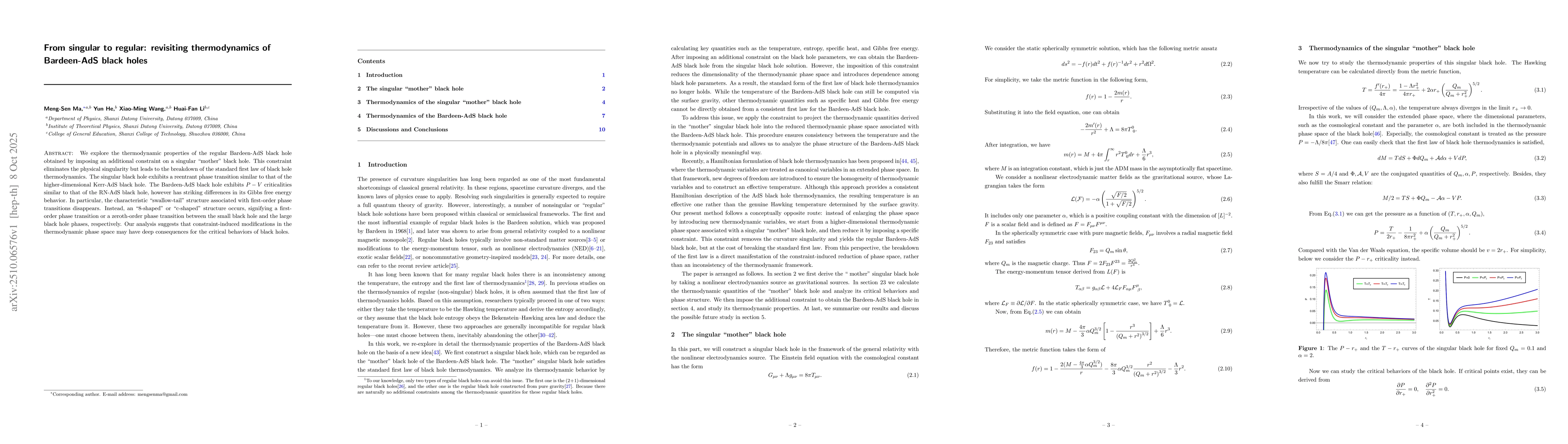 Thumbnail for From singular to regular: revisiting thermodynamics of Bardeen-AdS black
  holes
