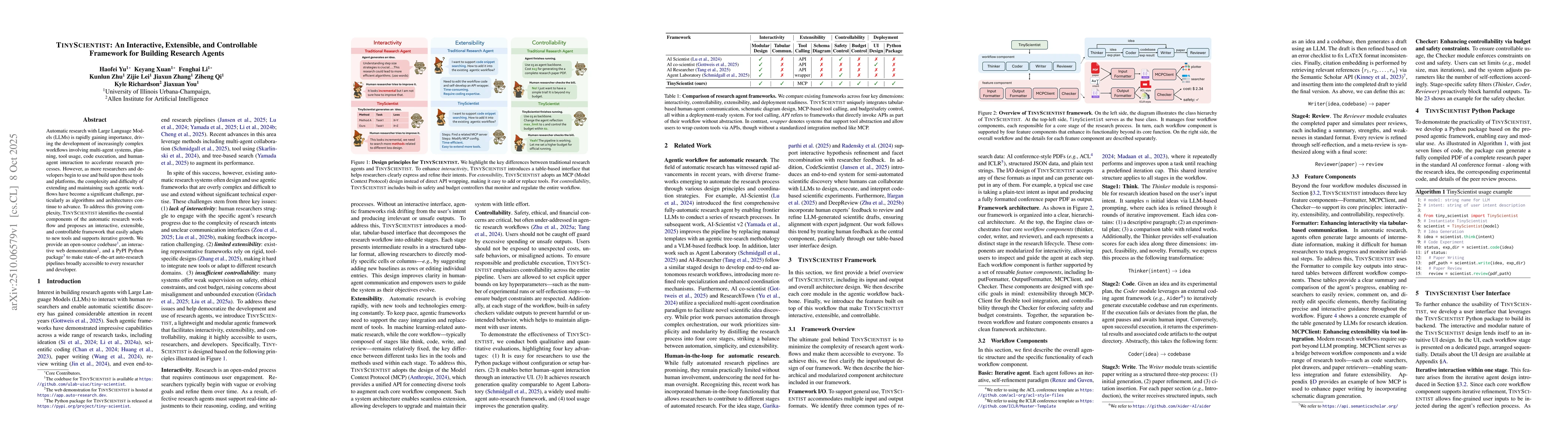 Thumbnail for TinyScientist: An Interactive, Extensible, and Controllable Framework
  for Building Research Agents