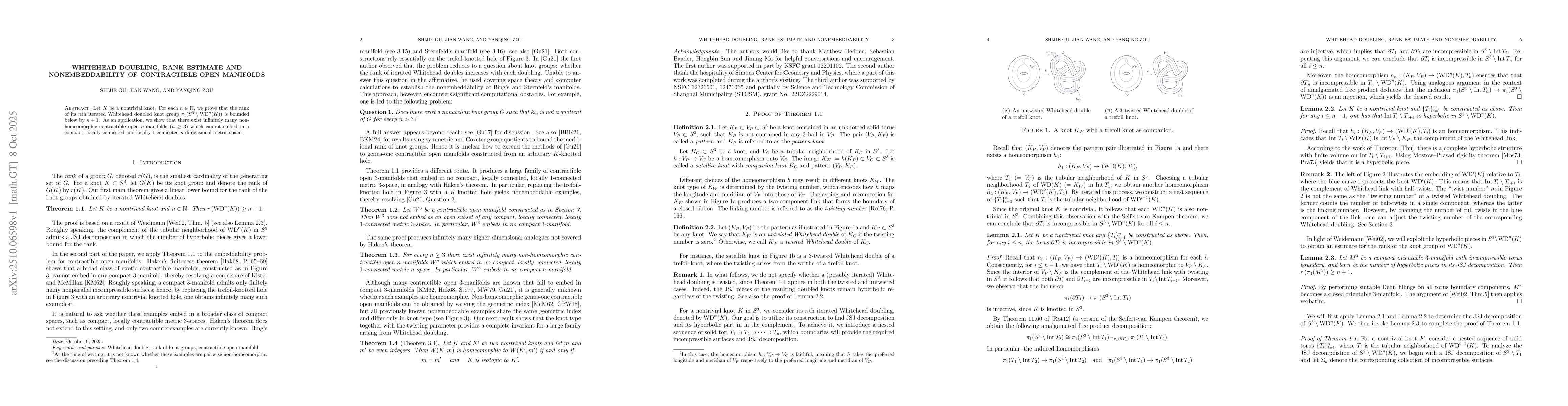Thumbnail for Whitehead doubling, rank estimate and nonembeddability of contractible
  open manifolds