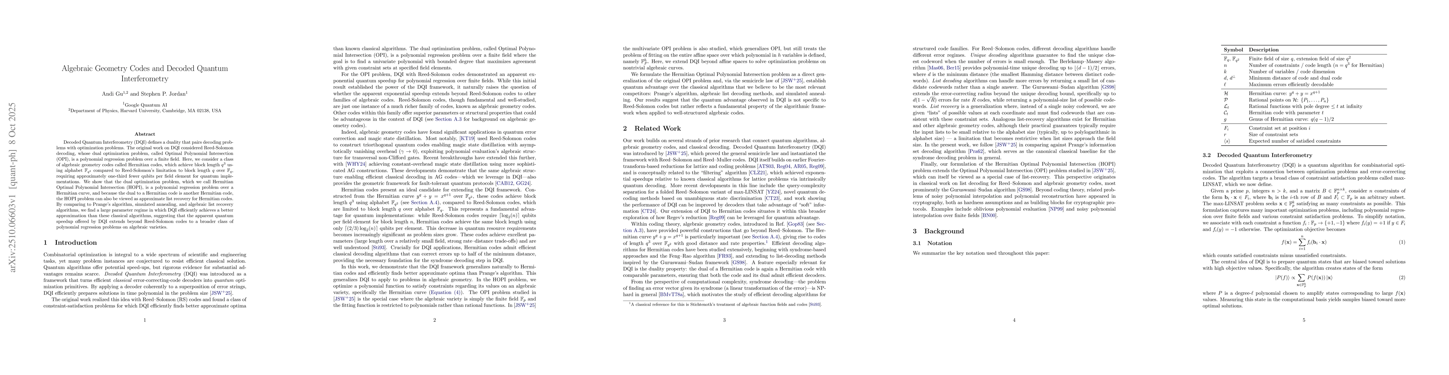 Thumbnail for Algebraic Geometry Codes and Decoded Quantum Interferometry