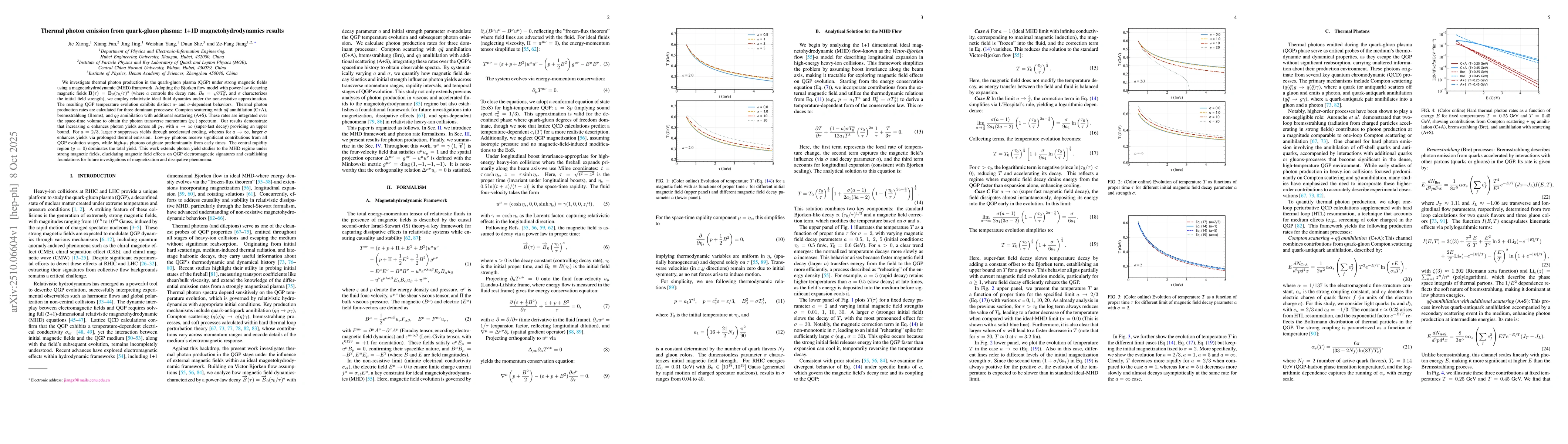 Thumbnail for Thermal photon emission from quark-gluon plasma: 1+1D
  magnetohydrodynamics results