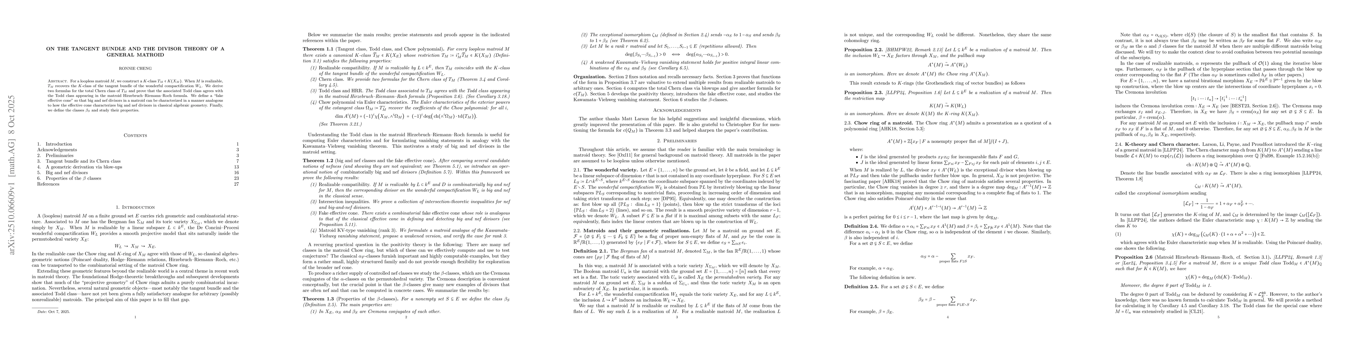 Thumbnail for On the tangent bundle and the divisor theory of a general matroid