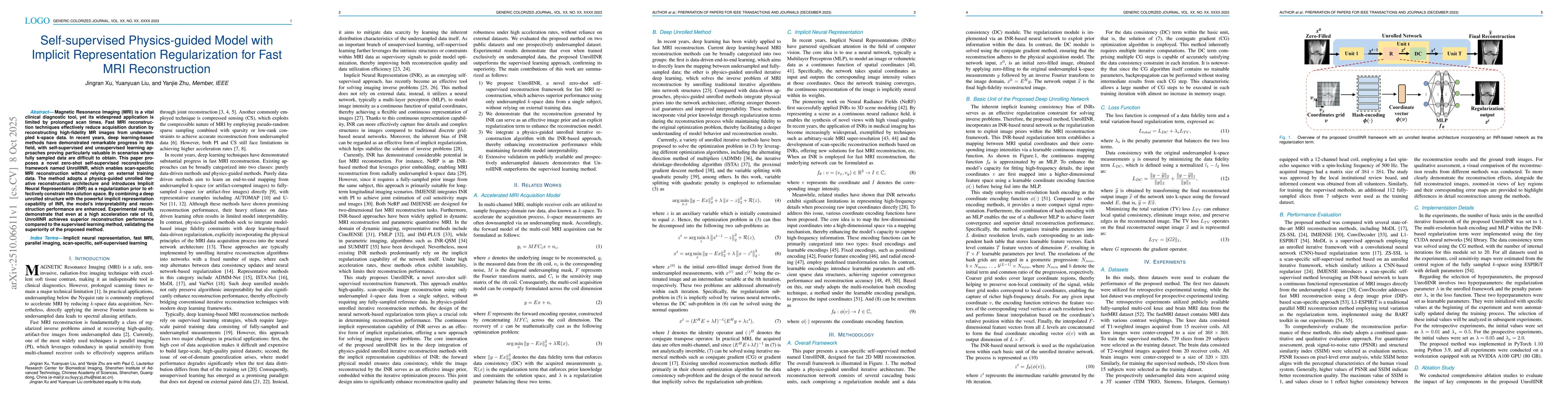 Thumbnail for Self-supervised Physics-guided Model with Implicit Representation
  Regularization for Fast MRI Reconstruction