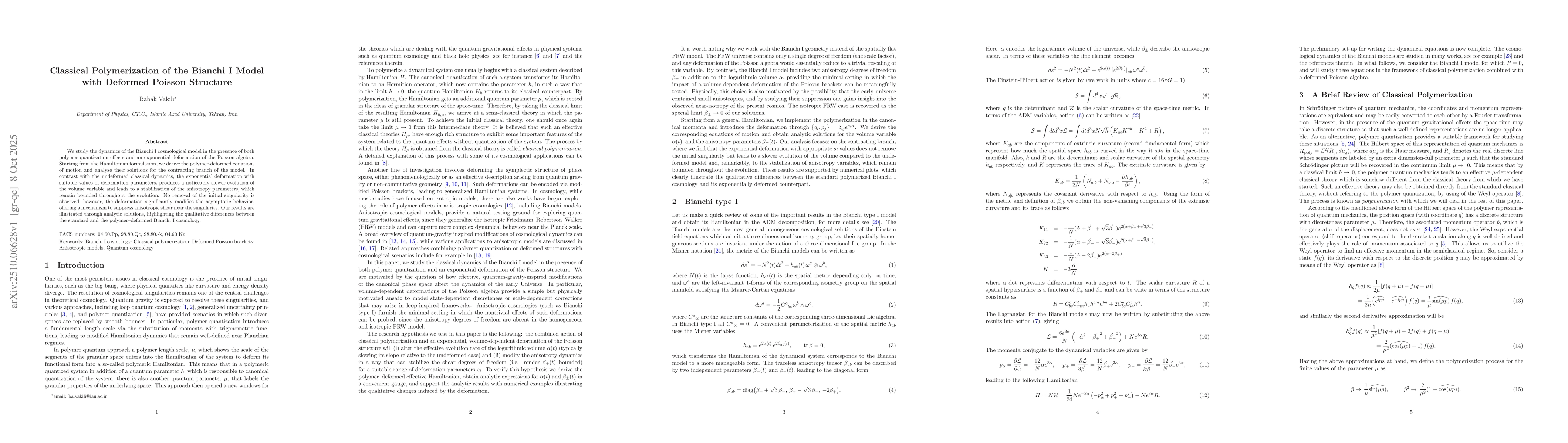 Thumbnail for Classical Polymerization of the Bianchi I Model with Deformed Poisson
  Structure
