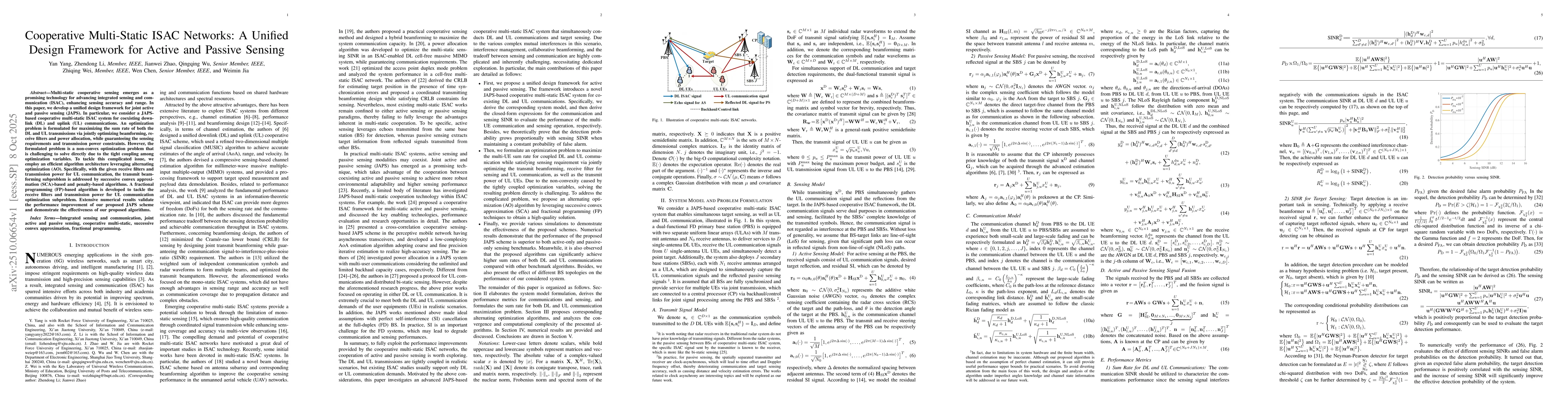 Thumbnail for Cooperative Multi-Static ISAC Networks: A Unified Design Framework for
  Active and Passive Sensing