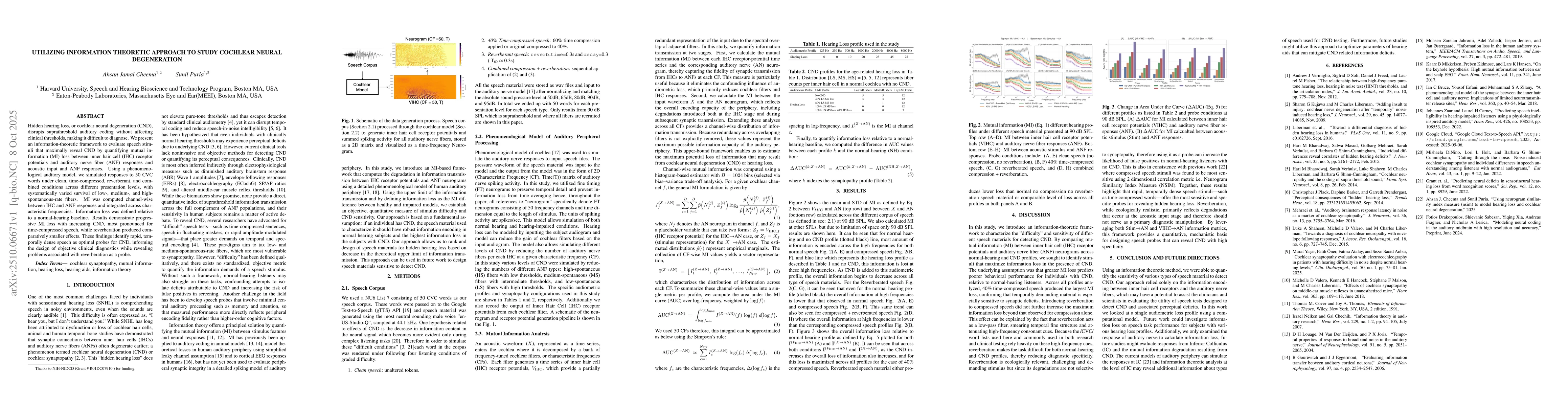 Thumbnail for Utilizing Information Theoretic Approach to Study Cochlear Neural
  Degeneration