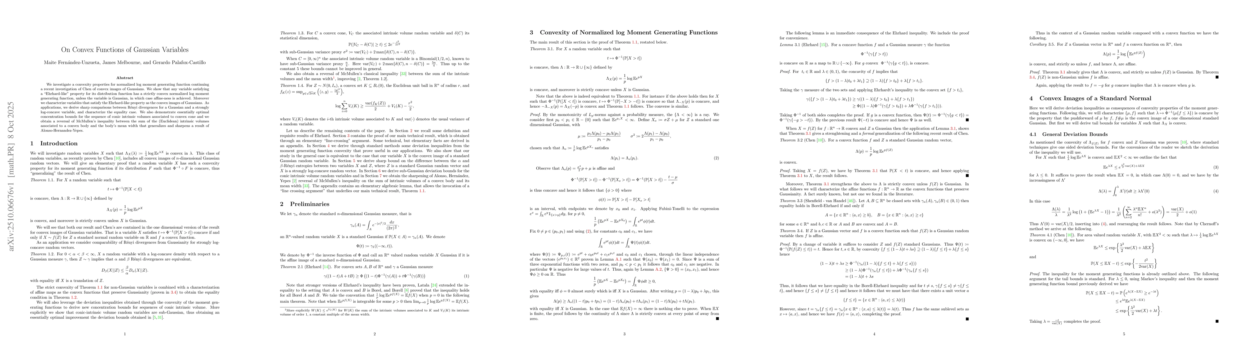 Thumbnail for On Convex Functions of Gaussian Variables