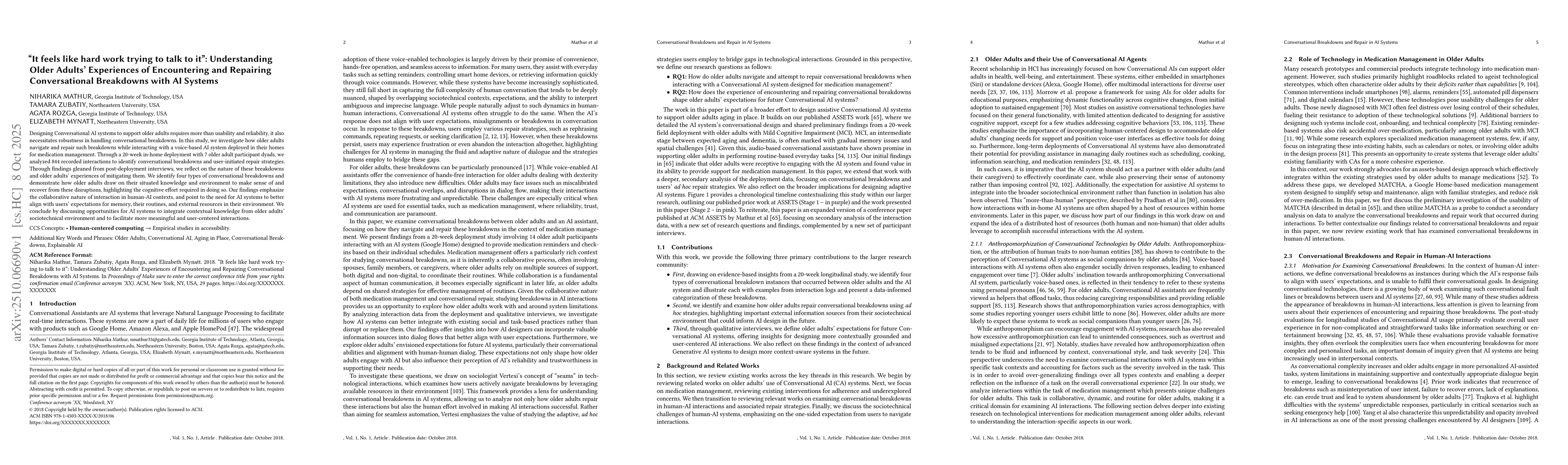Thumbnail for "It feels like hard work trying to talk to it": Understanding Older
  Adults' Experiences of Encountering and Repairing Conversational Breakdowns
  with AI Systems