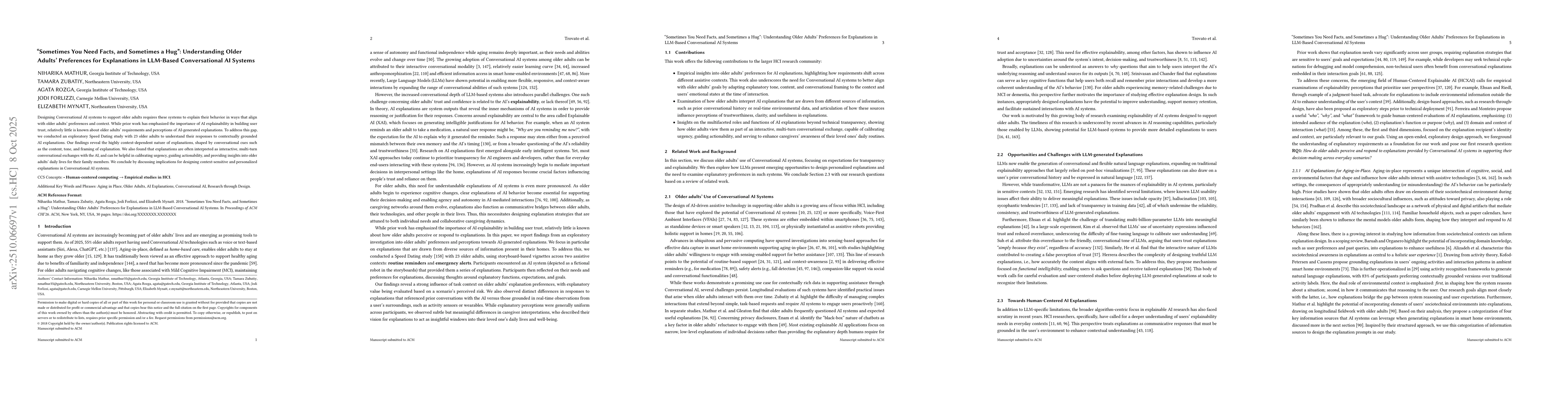 Thumbnail for "Sometimes You Need Facts, and Sometimes a Hug": Understanding Older
  Adults' Preferences for Explanations in LLM-Based Conversational AI Systems