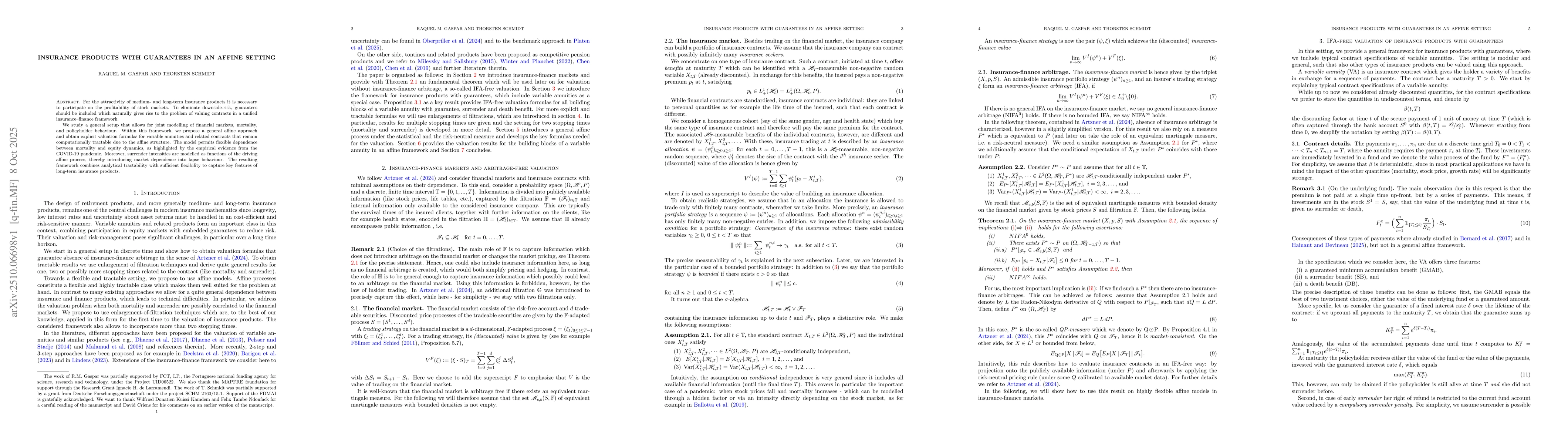 Thumbnail for Insurance products with guarantees in an affine setting