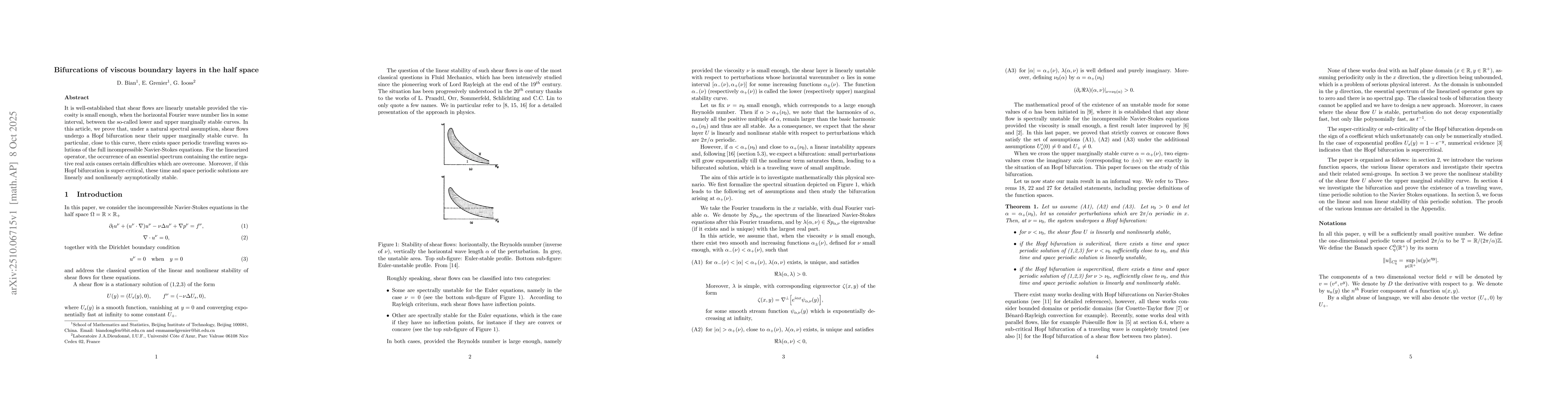 Thumbnail for Bifurcations of viscous boundary layers in the half space