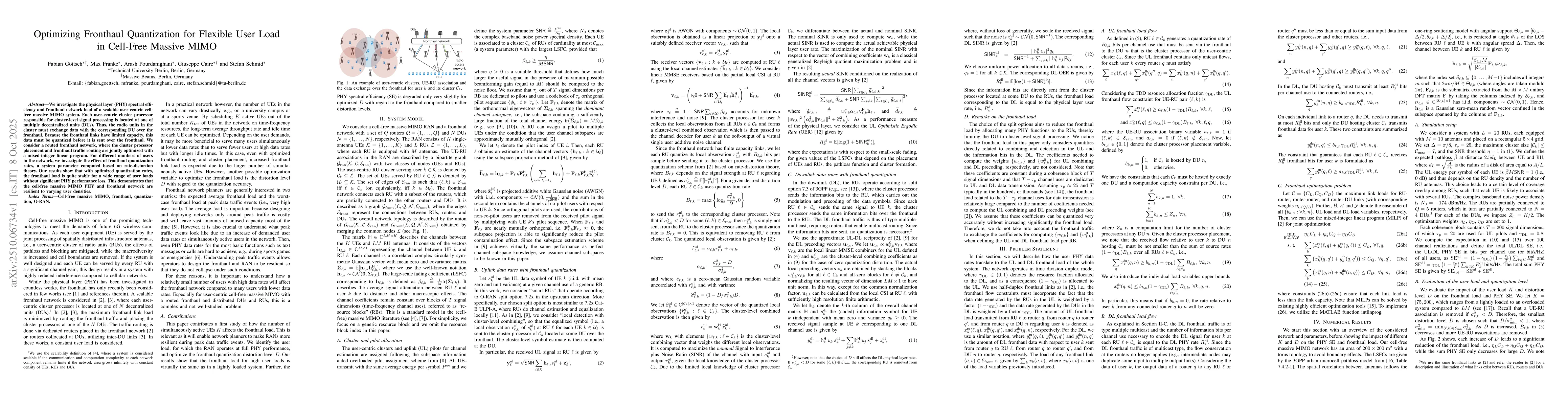 Thumbnail for Optimizing Fronthaul Quantization for Flexible User Load in Cell-Free
  Massive MIMO