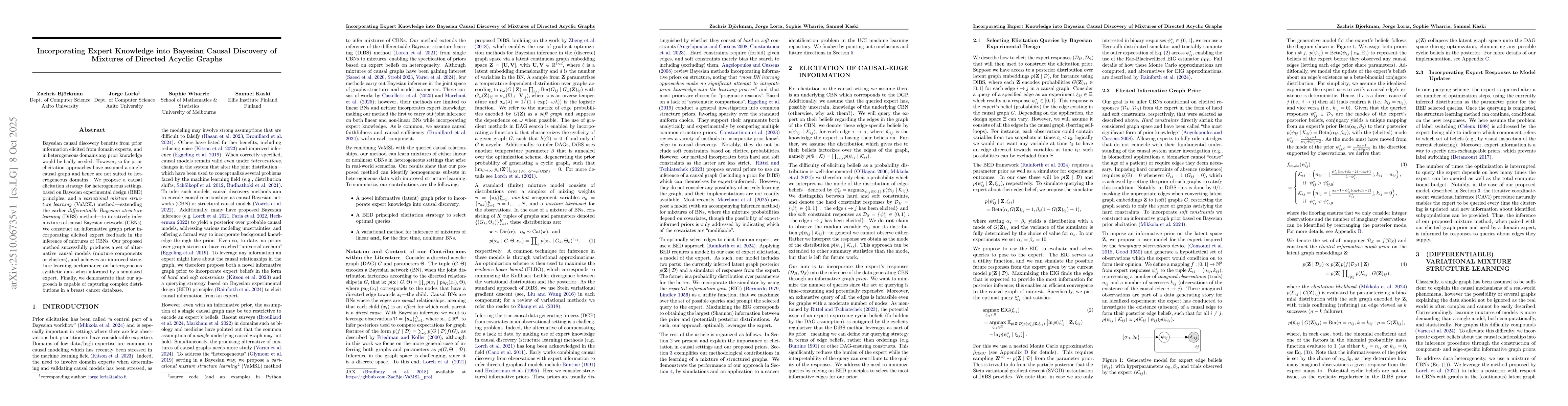 Thumbnail for Incorporating Expert Knowledge into Bayesian Causal Discovery of
  Mixtures of Directed Acyclic Graphs