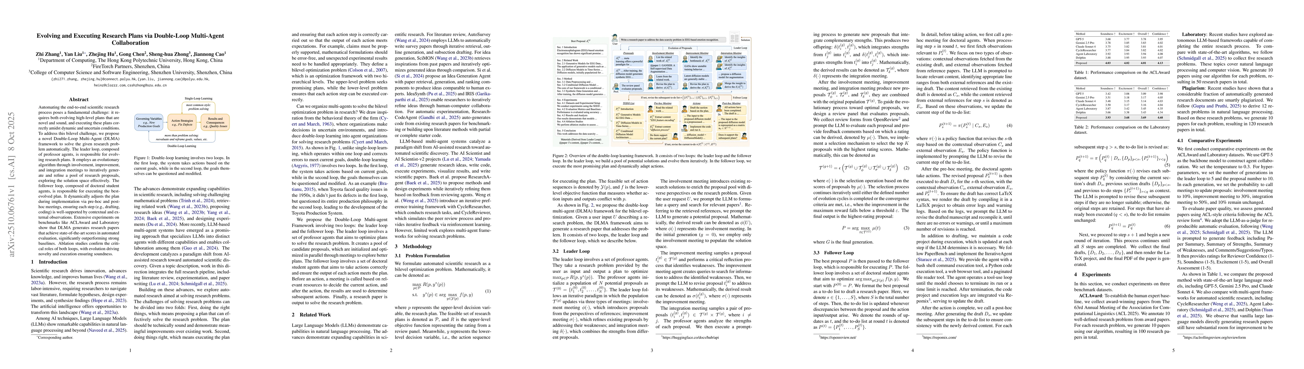 Thumbnail for Evolving and Executing Research Plans via Double-Loop Multi-Agent
  Collaboration