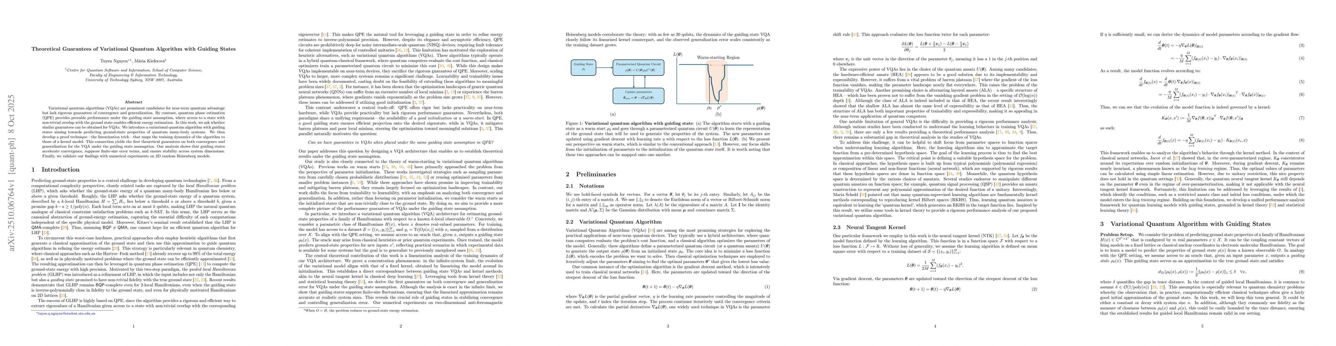 Thumbnail for Theoretical Guarantees of Variational Quantum Algorithm with Guiding
  States