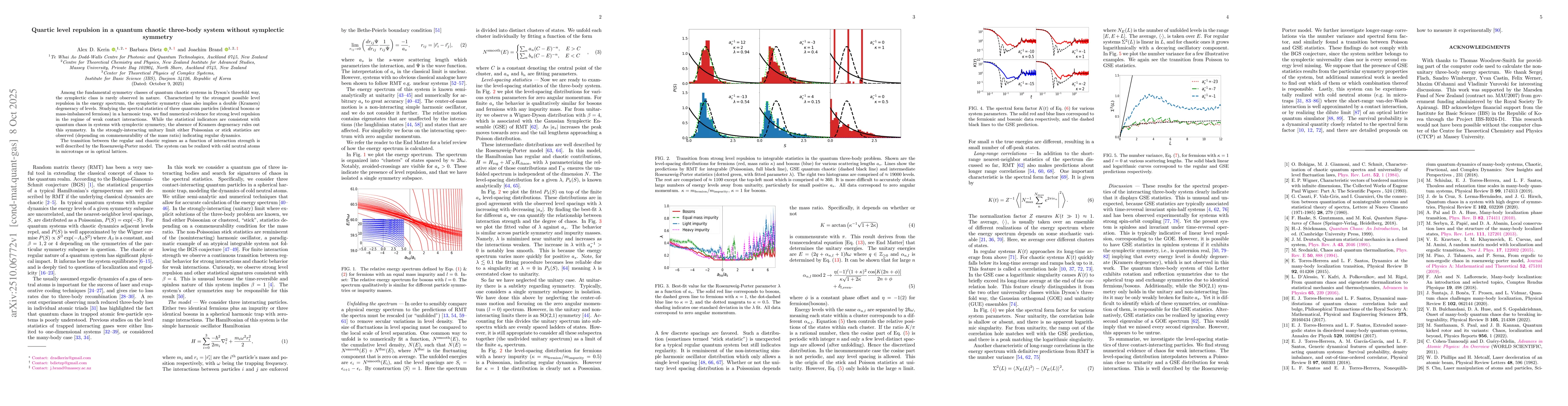 Thumbnail for Quartic level repulsion in a quantum chaotic three-body system without
  symplectic symmetry